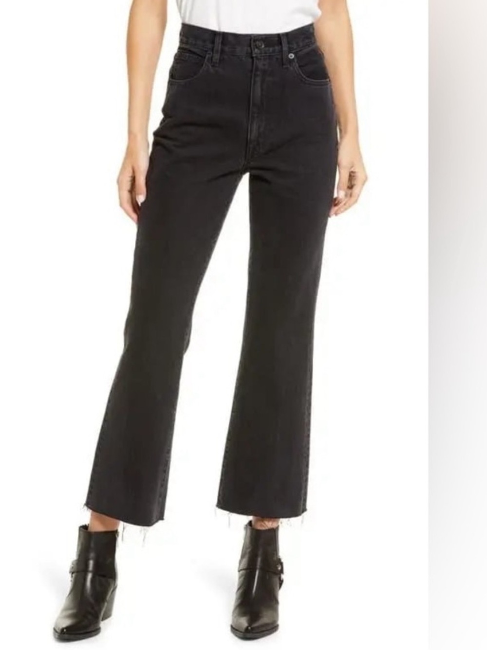 SLVRLAKE Frankie High Rise Distressed Black Flared Leg Jeans in Hidden Valley